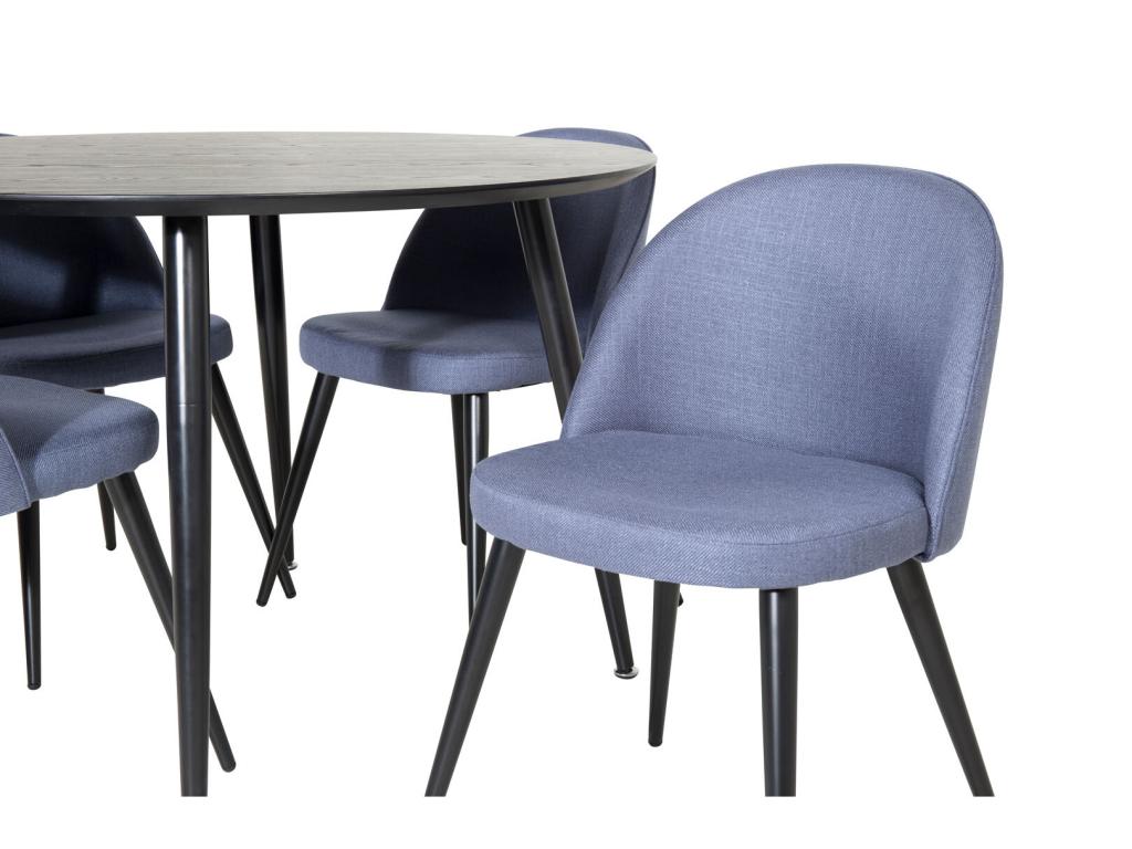 Ensemble table Boislis 115BLBL noir et 4 chaises Velvet bleu. NDTC29313