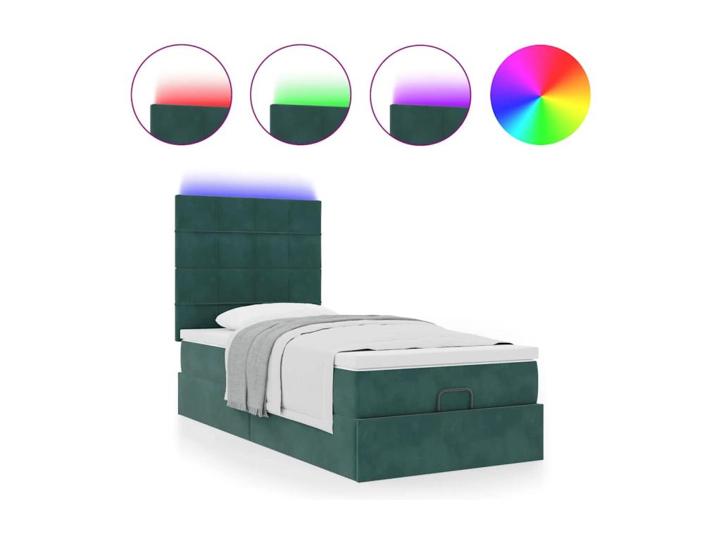 Cadre de lit ottoman avec matelas vert foncé 90x200 cm velours KWRK62434