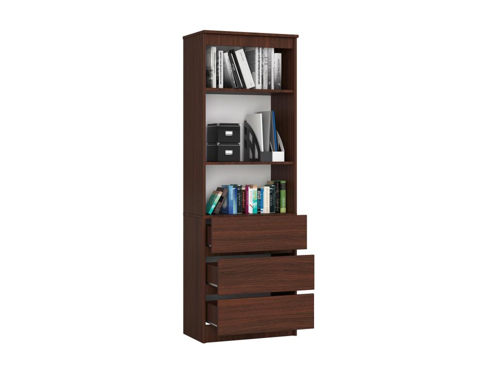 Bibliothèque de bureau Boislis R60 Wengé 60 cm 3 tiroirs façade Wengé 3 étagères 60x35x180 cm TBNU97334