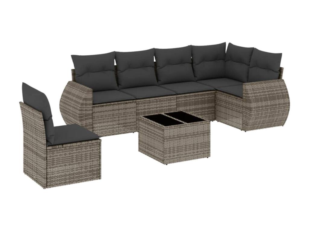 Salon de jardin avec coussins 7 pcs gris résine tressée PXTT00194