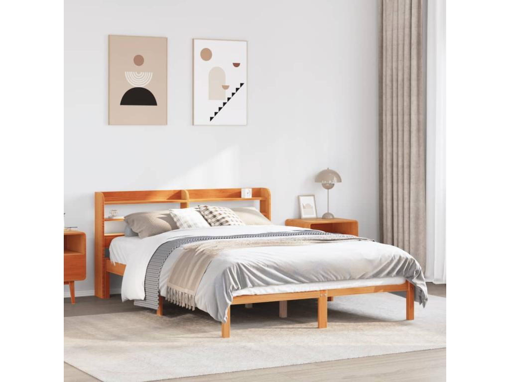Cadre de lit et tête de lit sans matelas cire marron 150x200 cm APFV96020