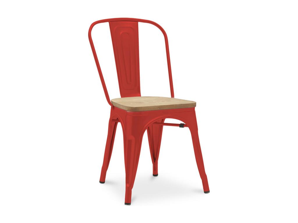 Chaise industrielle en acier brillant et assise en bois massif naturel Boislis-Couleur Vert pistache ZCLY85389