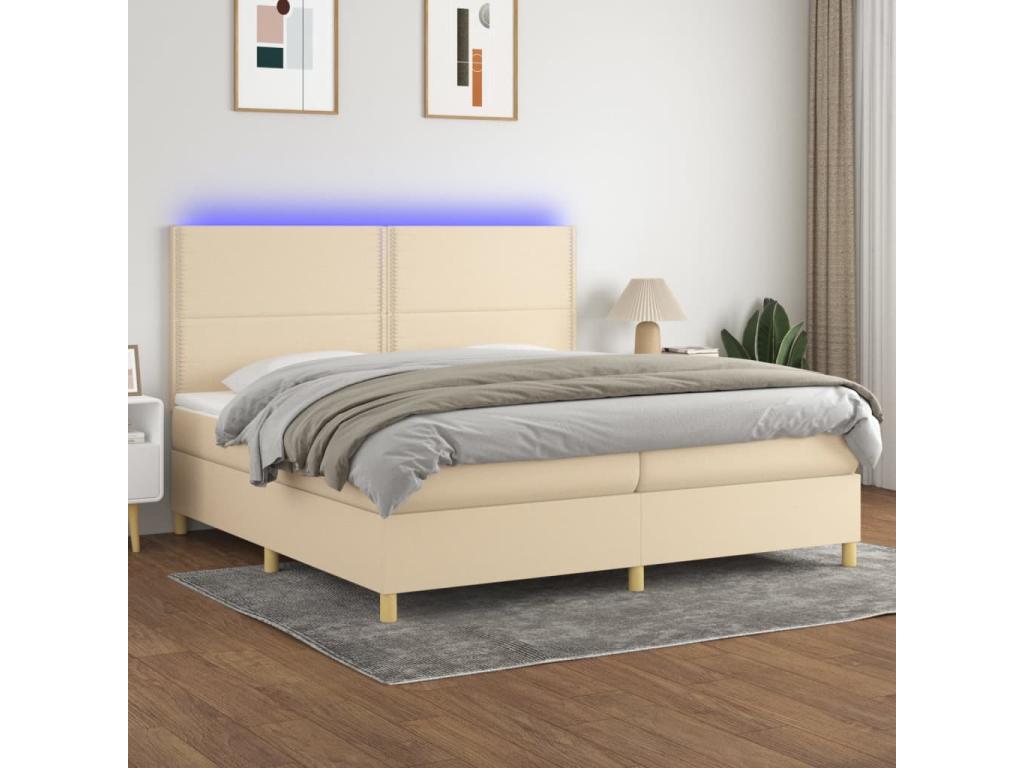 Sommier tapissier et matelas et LED Crème 200x200 cm Tissu UNSL19405