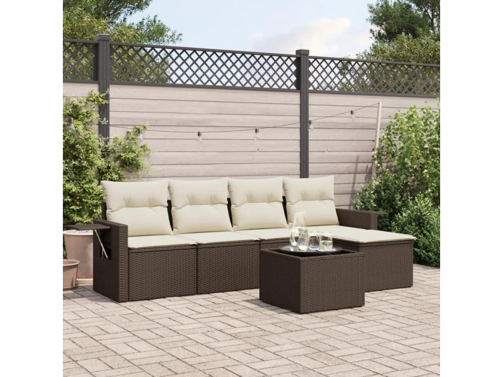 Salon de jardin avec coussins 6 pièces marron résine tressée NDDJ60531