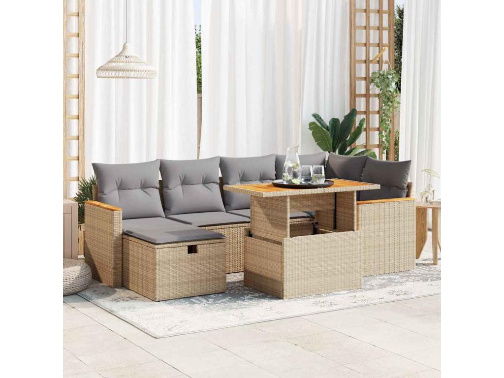 Salon de jardin avec coussins 8 pcs beige résine tressée XGPA32818