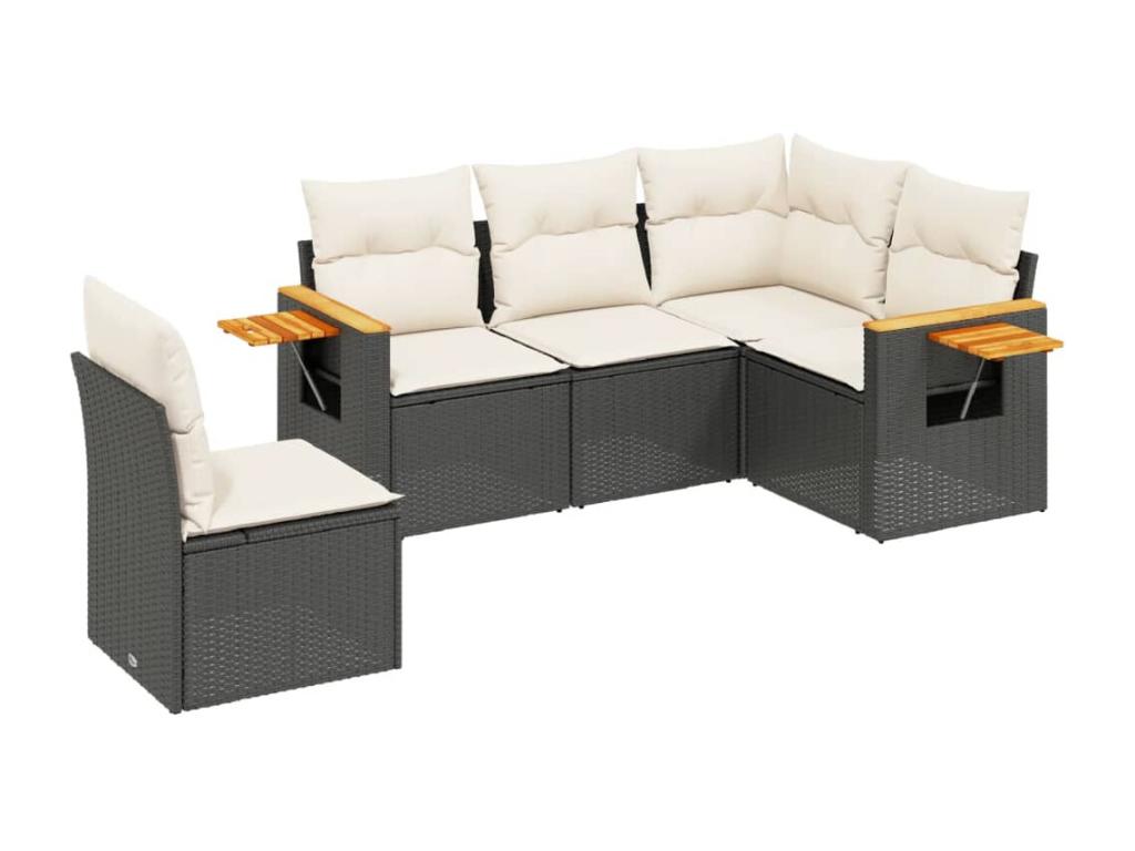 Salon de jardin 5 pcs avec coussins noir résine tressée KUBD49543