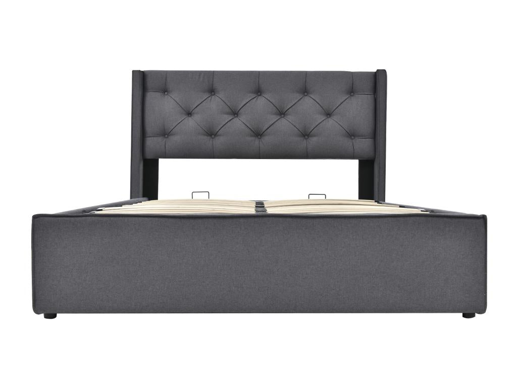 Lit coffre 140x200 cm rembourré en coton sommier inclus gris foncé JIDS19076