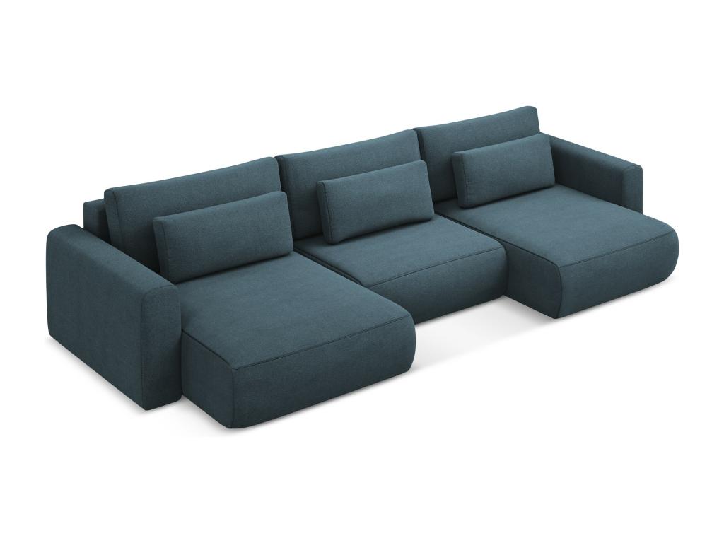 Canapé d'angle panoramique convertible en tissu texturé - jeans bleu - Boislis NYZX36944