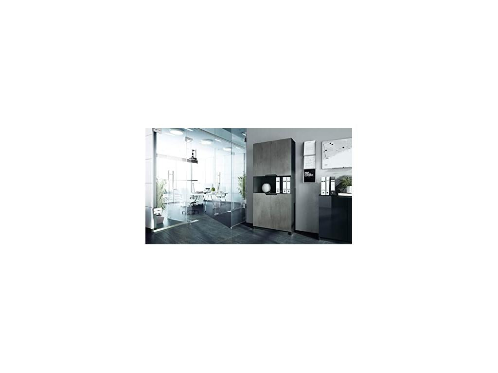 Armoire de rangement avec 5 compartiments et 4 portes noir mat/aspect béton foncé 82x184x37 cm KZYM74291