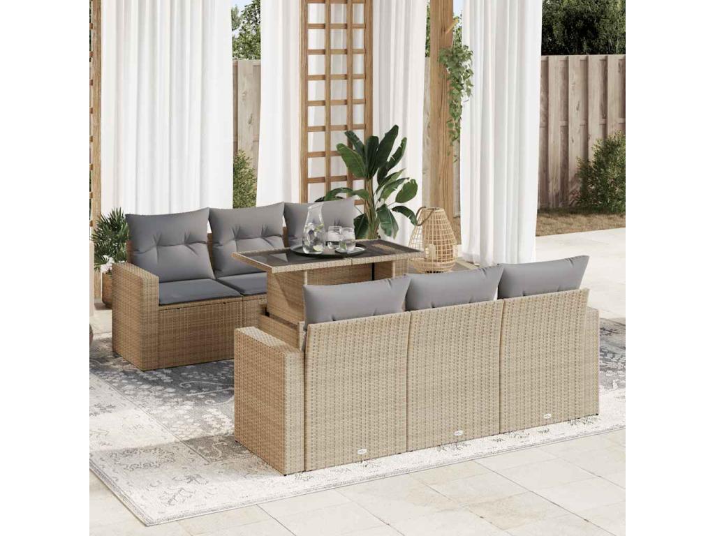 Salon de jardin avec coussins 7 pcs beige résine tressée DEJV63480