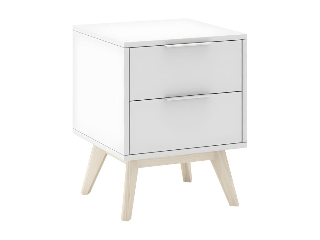 Boislis - Chevet Scandinave 2 Tiroirs Pin Massif Naturel et Blanc FPEG92219