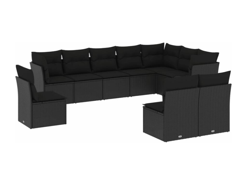 Salon de jardin 10 pcs avec coussins noir résine tressée EFFT02078