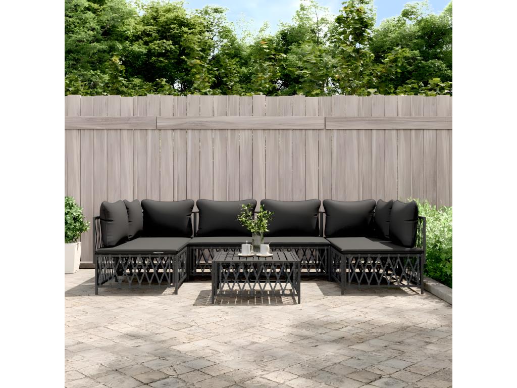 Salon de jardin 7 pcs avec coussins anthracite acier DQLV10976