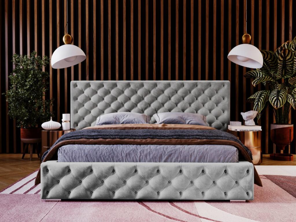 Lit rembourré avec rangement - 160x200 - lit double - Mobenze - gris - Mobenze VBPI17223