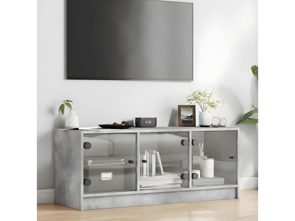 Meuble TV avec portes en verre gris béton 102x37x42 cm UCTR09504