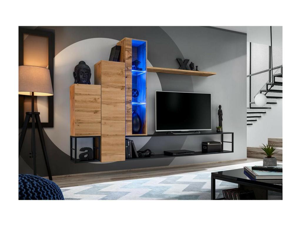 Ensemble Meuble TV Design Mobenze 240cm Naturel / Noir MHOS56139