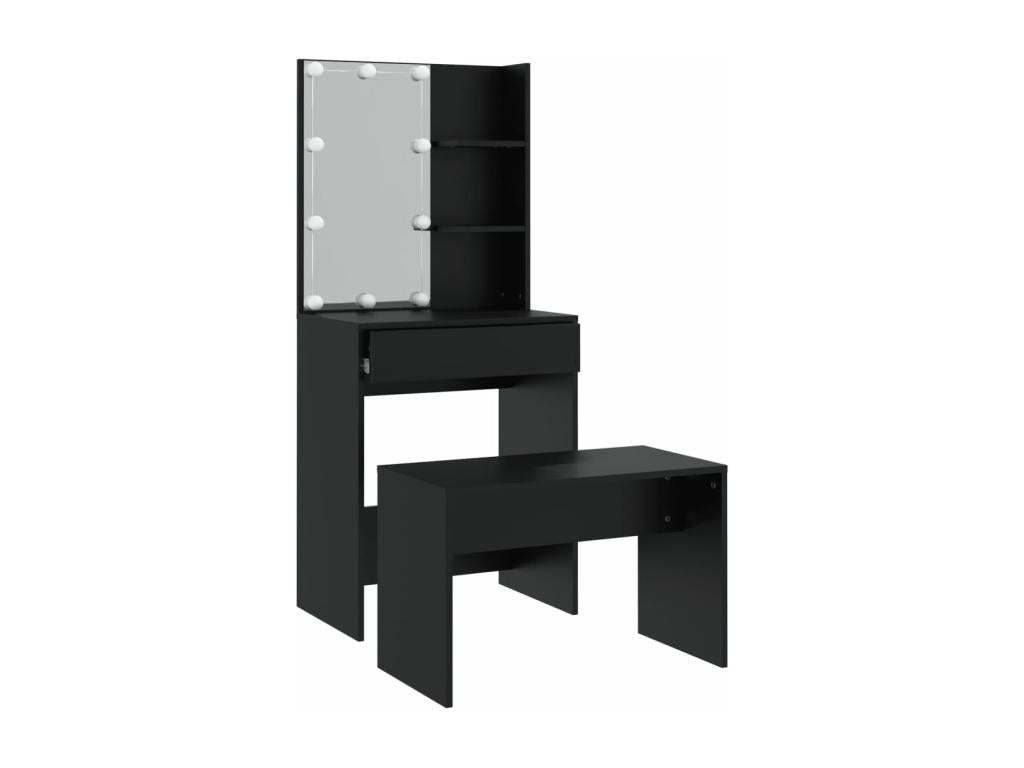 Ensemble de coiffeuse avec LED Noir Bois d'ingénierie UZFD43610