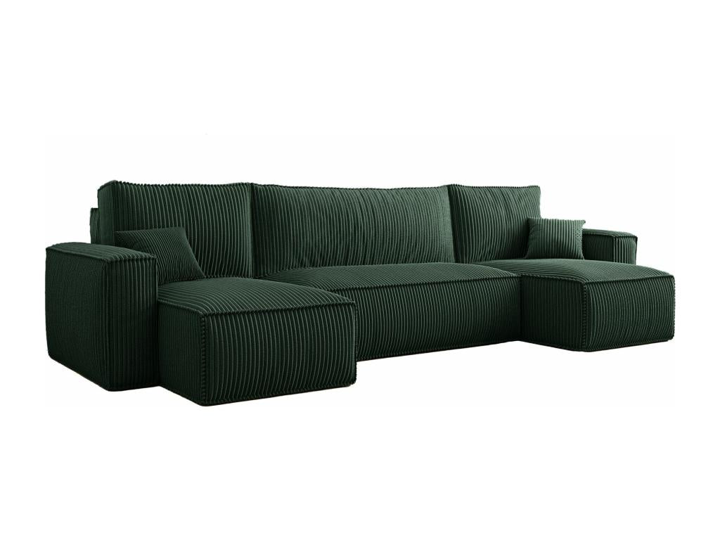 Canapé d'angle U convertible - en velours imprimé vert foncé - Boislis ZOEH77131