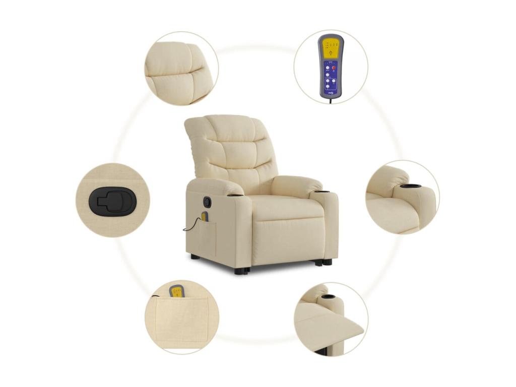Fauteuil inclinable massant Crème Tissu NSUF63492