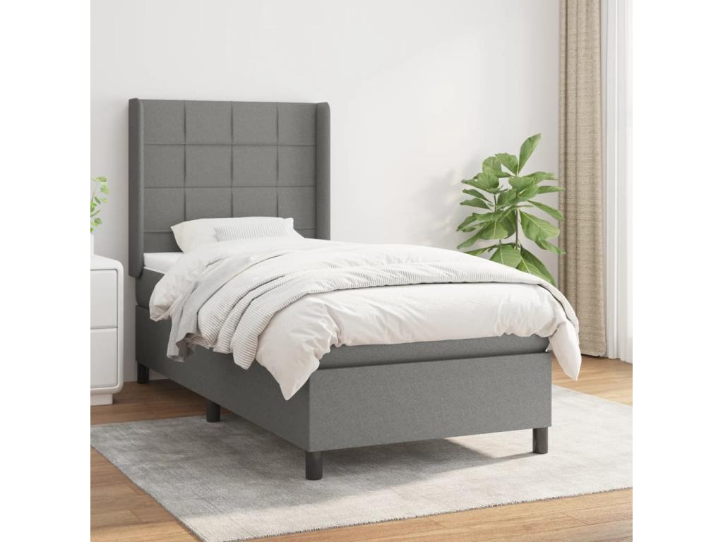 Sommier à Boislis de lit avec matelas Gris foncé 80x200 cm Tissu HOGG46750