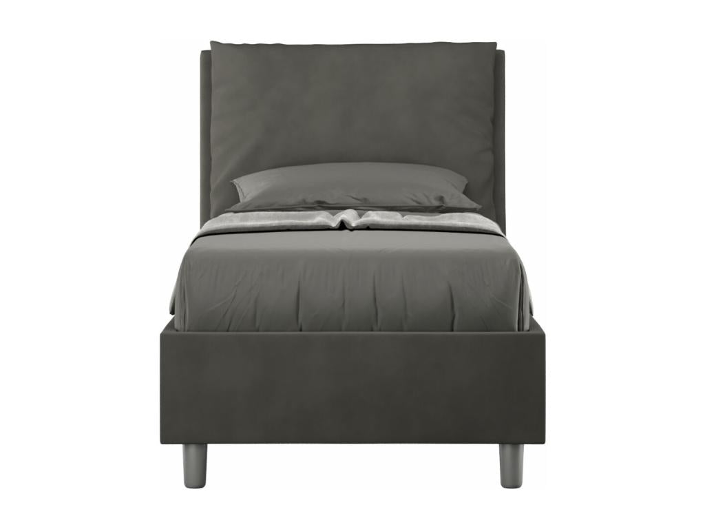 Lit adulte moderne avec coussins rembourrés microfibre Boislis-Couleur Gris foncé-90x190-Option Avec sommier GRXK24400