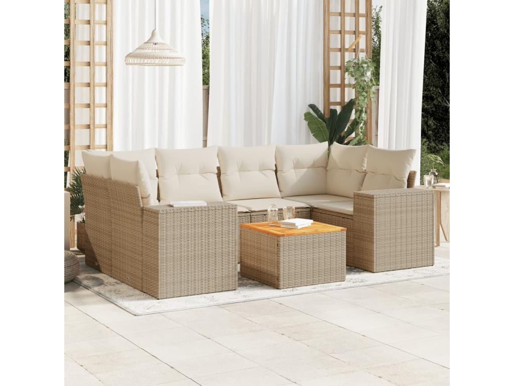 Salon de jardin avec coussins 7 pièces beige résine tressée SONM48004