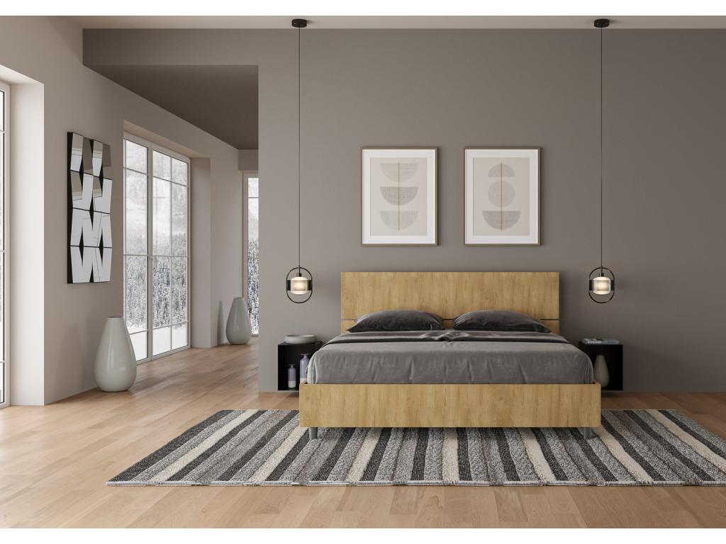Lit coffre double surélevé 160x200 avec tête de lit droite en chêne Boislis URFD90281