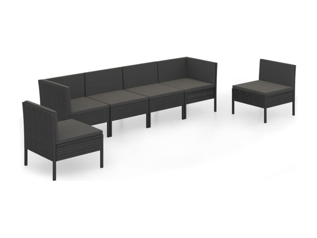 Salon de jardin 6 pièces avec coussins Résine tressée Noir OHVF81808