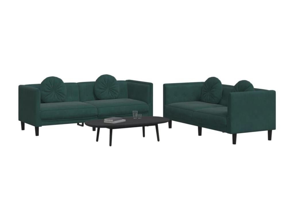 Ensemble de canapés 2 pcs avec coussins vert foncé velours DMEL26049