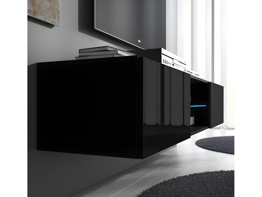Meuble TV pour Salon Salle à manger en Noir avec LED 160x38.5x30cm Tibi MBEW66870