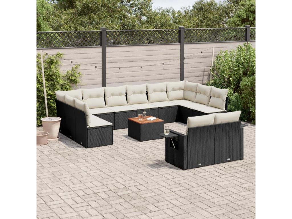 Salon de jardin avec coussins 13 pcs noir résine tressée XCOJ51320