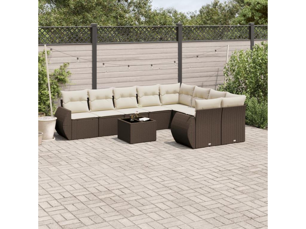 Salon de jardin 10 pcs avec coussins marron résine tressée GHUR49335