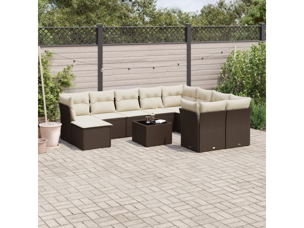 Salon de jardin et coussins 11 pcs marron résine tressée VSAB47578