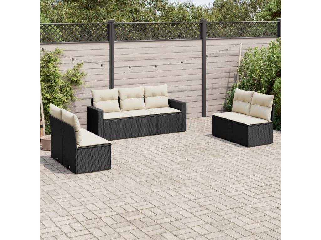 Salon de jardin 7 pcs avec coussins noir résine tressée VKVX97392