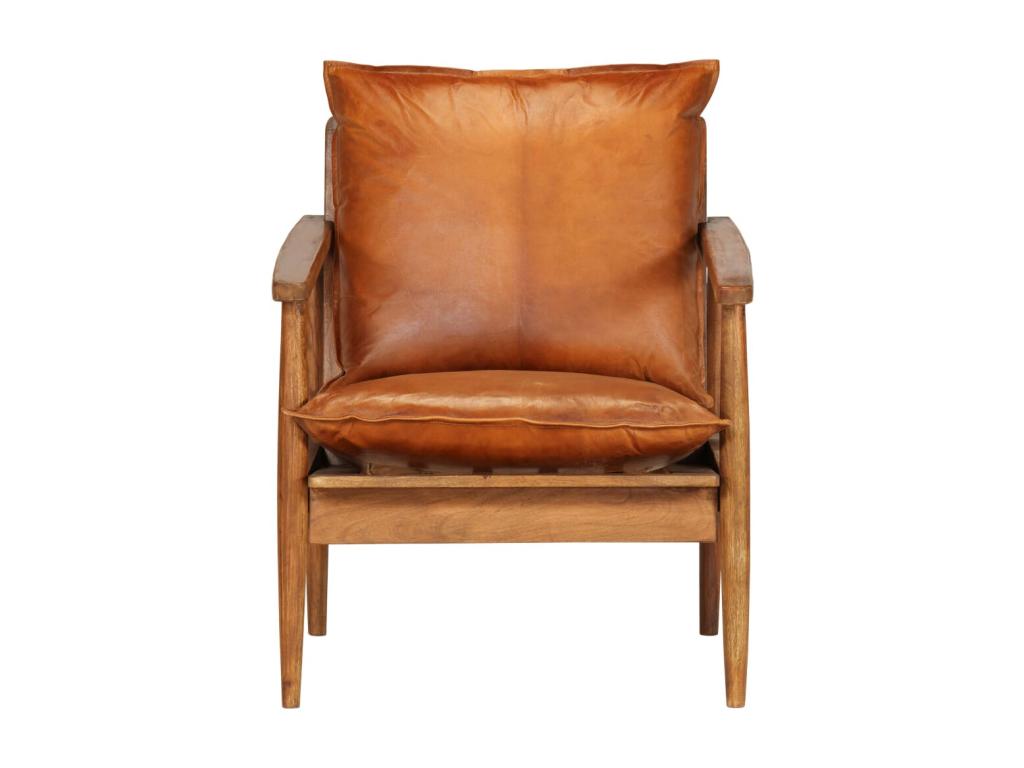 Fauteuil Marron Cuir véritable avec bois d'Boislis UOQJ76947