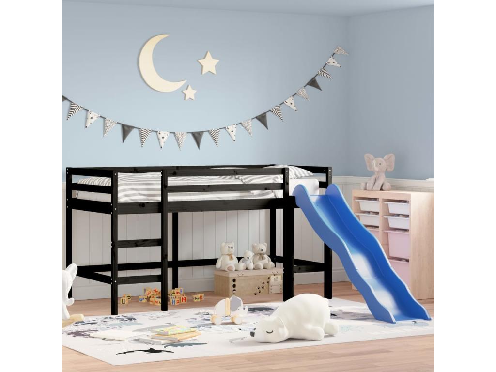 Lit mezzanine enfant toboggan 90x200 cm bois pin massif SDIV29697