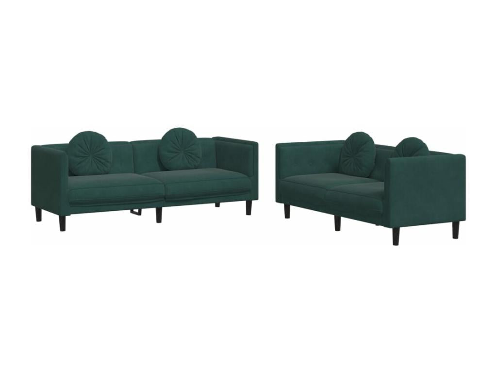 Ensemble de canapés 2 pcs avec coussins vert foncé velours DMEL26049