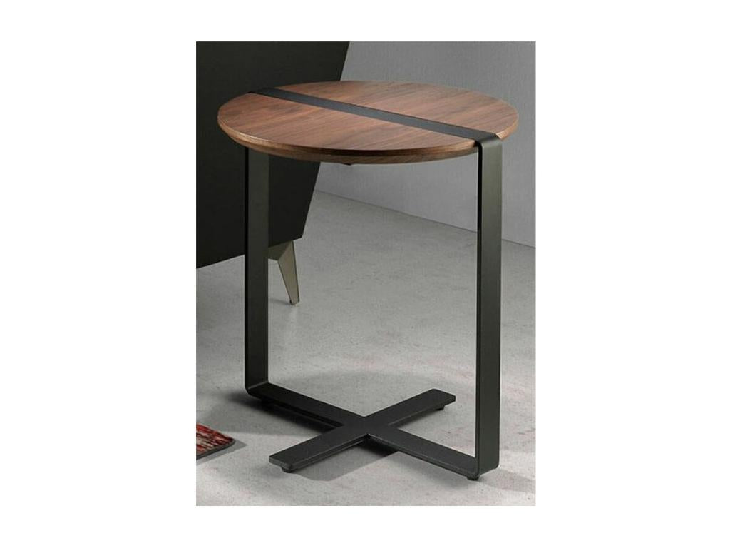 Table d'appoint bois de noyer et pieds en acier noir Boislis WFLN03844