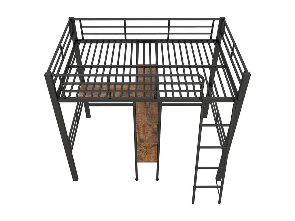 Lit en mezzanine 90x200 cm sans matelas lit avec bureau plusieurs étagères rails échelle Noir BHNP35977