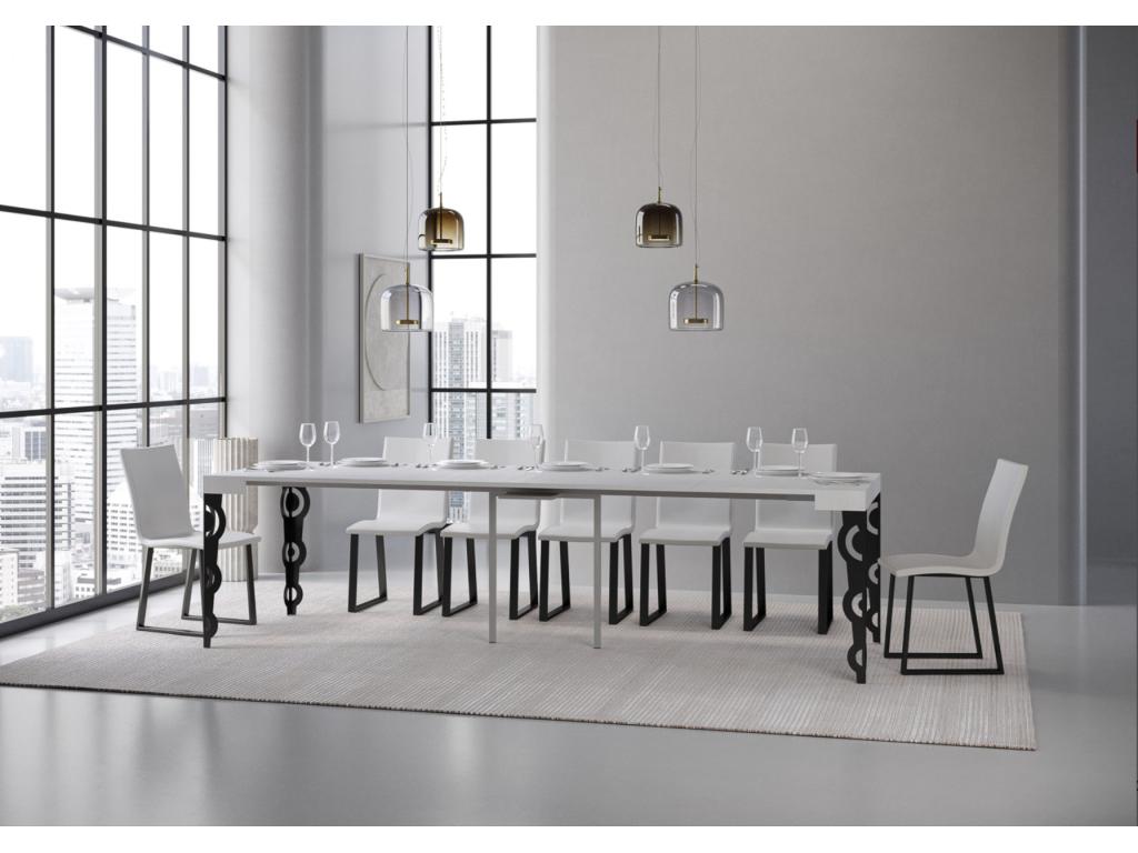 Console extensible style oriental Boislis 90x40-196 ou 90x40-300-Couleur Blanc-Support 2 pieds-5 rallonges fines HRTM43961
