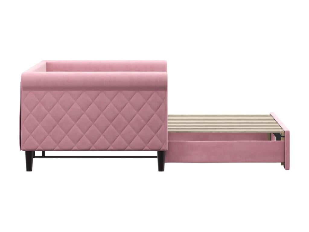 Lit de jour avec lit gigogne rose 90x200 cm velours NABM54586