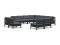 Salon de jardin 11 pièces avec coussins Noir Bois de pin solide YVZO21668