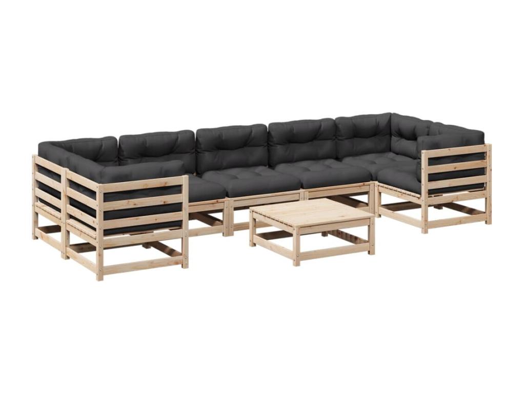 Salon de jardin 8 pcs avec coussins bois de pin massif IBDQ55769