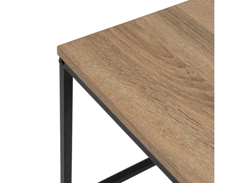 Table basse carrée en panneaux de particules coloris chêne avec base en métal noir - Longueur 70 x Profondeur 70 x Hauteur 40 cm HGZB53484