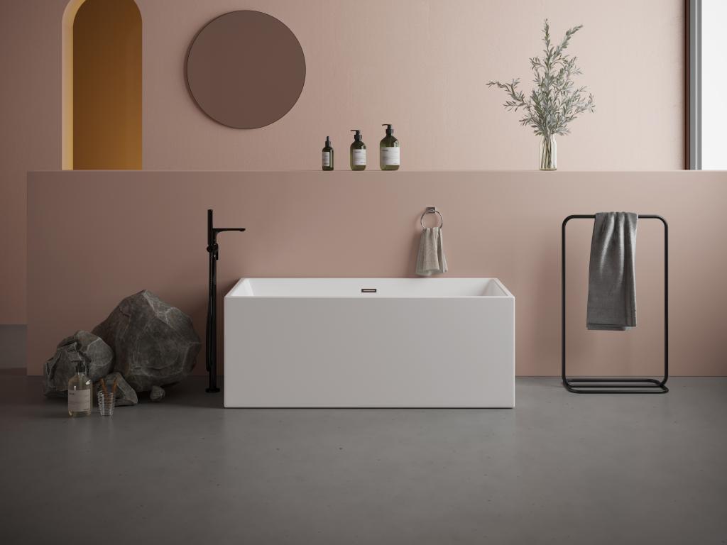 Baignoire semi-îlot rectangulaire - 315 L - 170x80x58 cm - Blanche - Acrylique - Boislis RREH45392