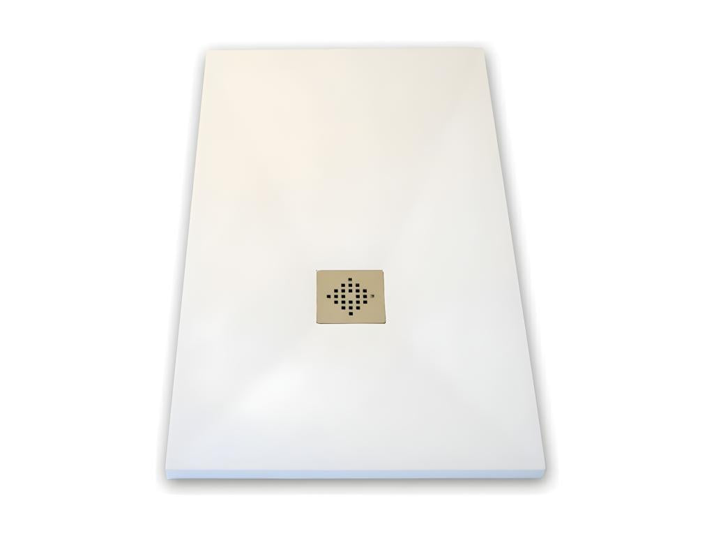 Receveur de douche 80x110 cm extra plat PURE en résine surface ardoisée blanc Grille inox MQXE20786