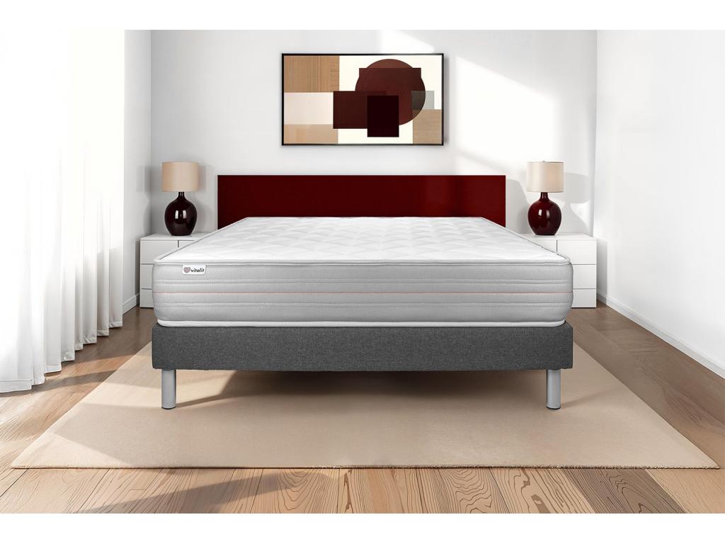 Ensemble Boislis 200x200cm sommier Boislis gris KOMJ30394