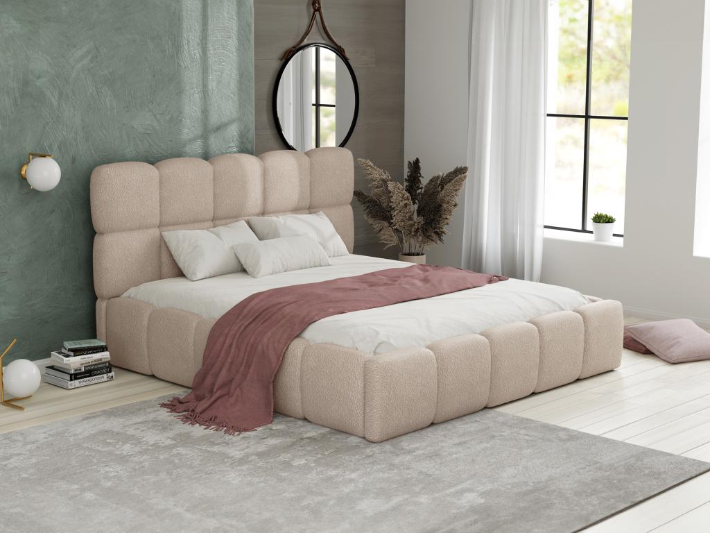 Lit coffre 160x200 cm - Tissu bouclette - Beige - Boislis MYTS46332