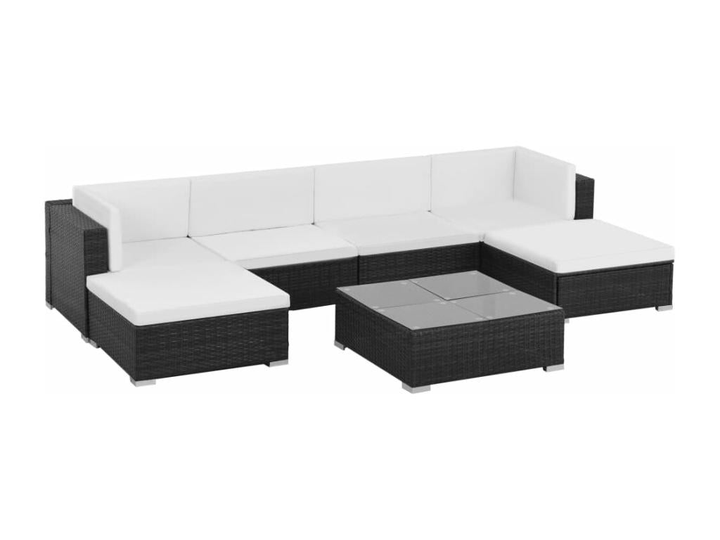 Salon de jardin 7 pièces avec coussins Résine tressée Noir ANCA40312