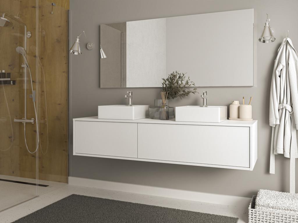 Meuble sous vasque suspendu - Coloris blanc - L150 cm - Boislis II GGLW18008